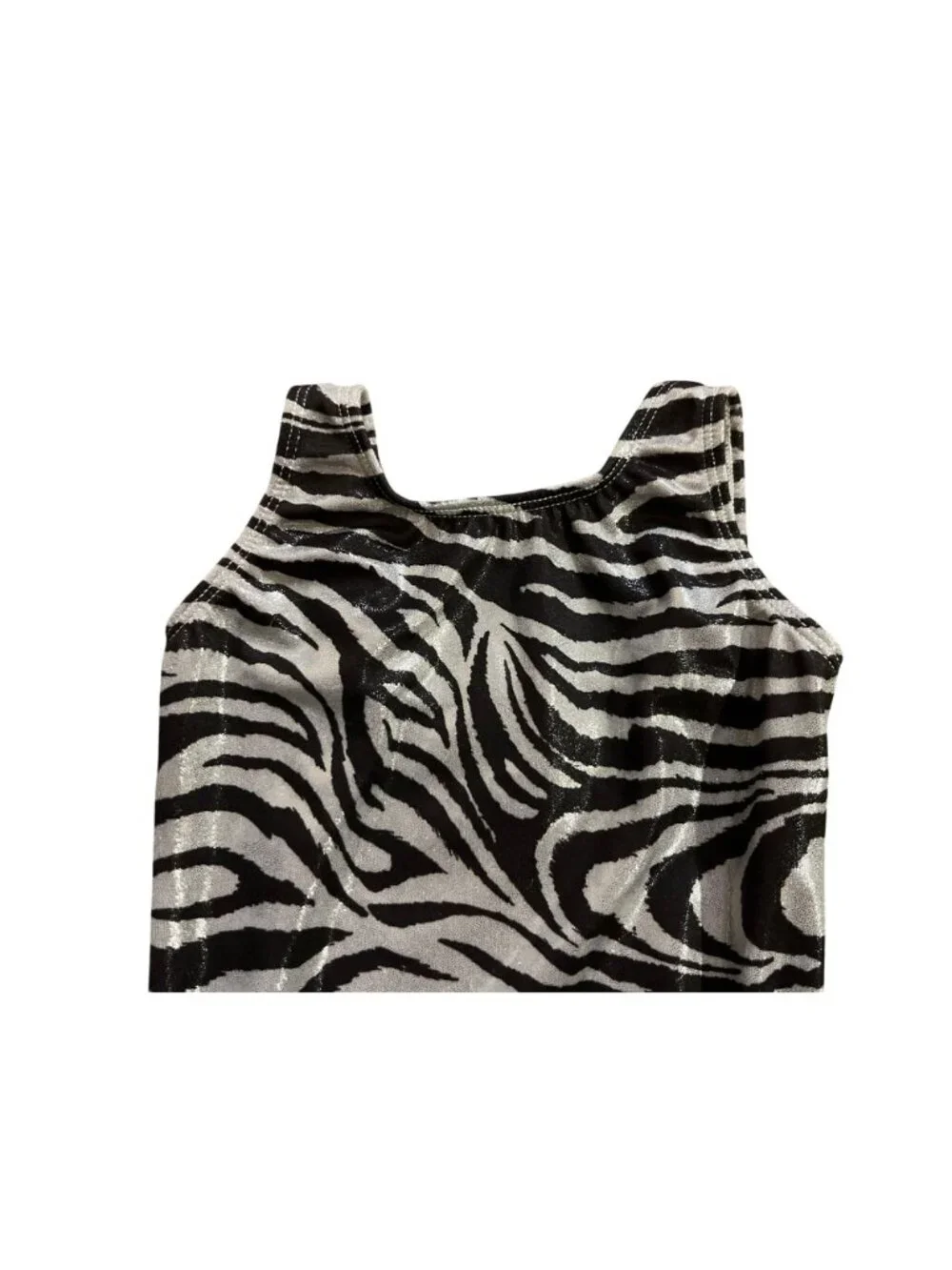 GK Elite Zebra Print Metallic Gymnastics Leotard Girls M (CM) Used Sleeveless